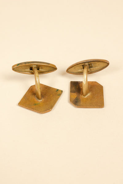1920/1930'S BRASS CUFFLINKS WITH PURPLE ENAMEL INLAY