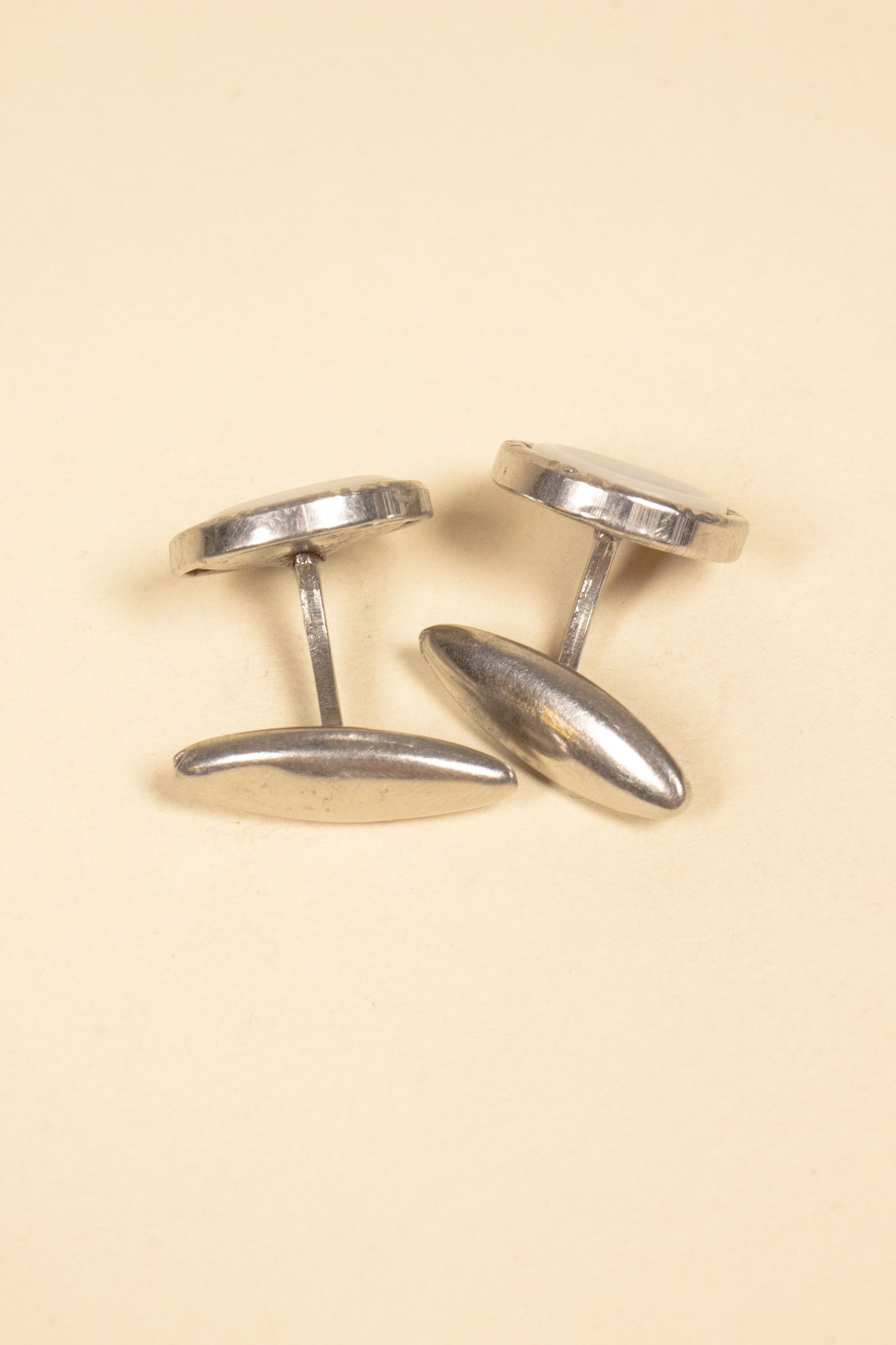 1910/1920'S STEEL CUFFLINKS WITH MOTHER-OF-PEARL INLAY