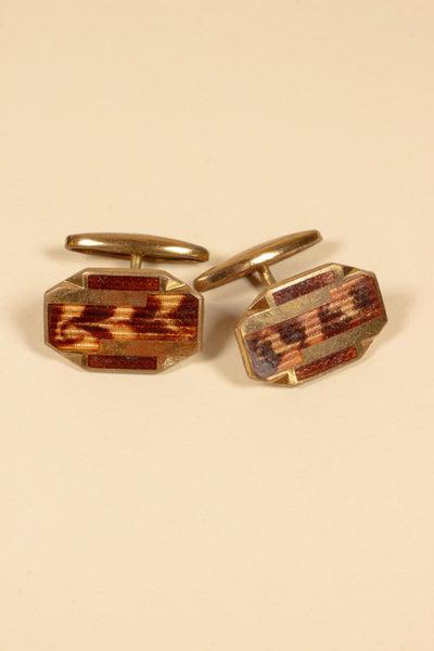 SWEDISH 1930S BRASS CUFFLINKS WITH AMBER-COLOURED INLAY