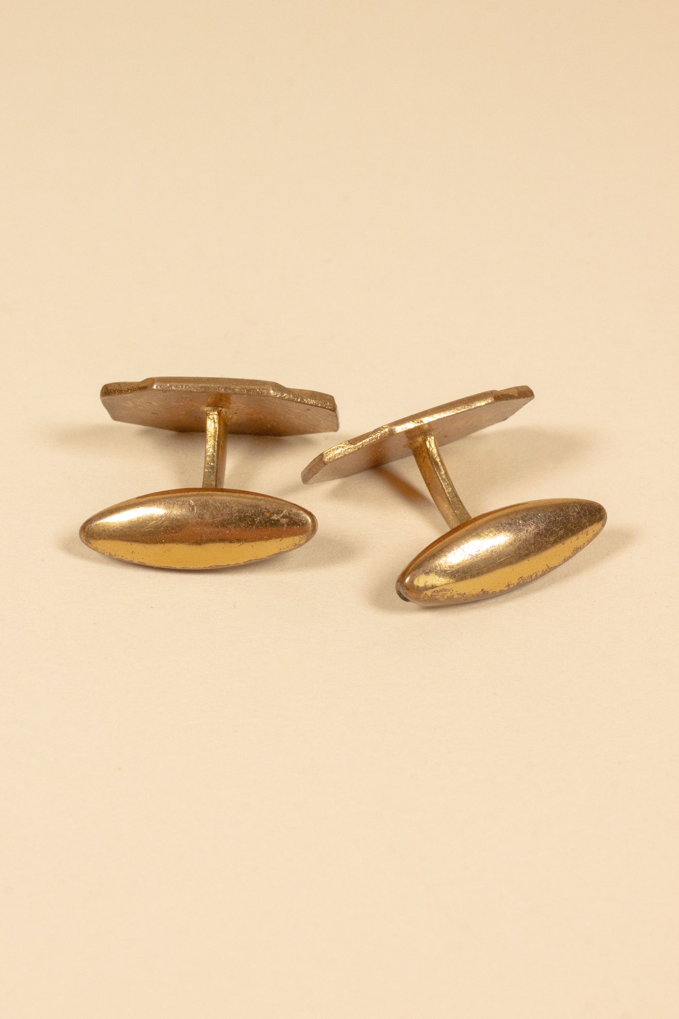 SWEDISH 1930S BRASS CUFFLINKS WITH AMBER-COLOURED INLAY