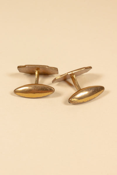 SWEDISH 1930S BRASS CUFFLINKS WITH AMBER-COLOURED INLAY