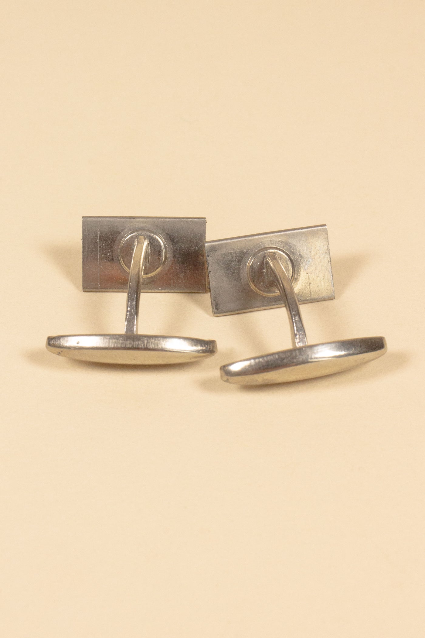 FRENCH 1930S/1940S DEADSTOCK STEEL CUFFLINKS WITH BROWN AND BEIGE INLAY