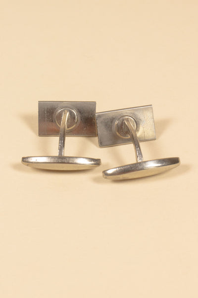 FRENCH 1930S/1940S DEADSTOCK STEEL CUFFLINKS WITH BROWN AND BEIGE INLAY