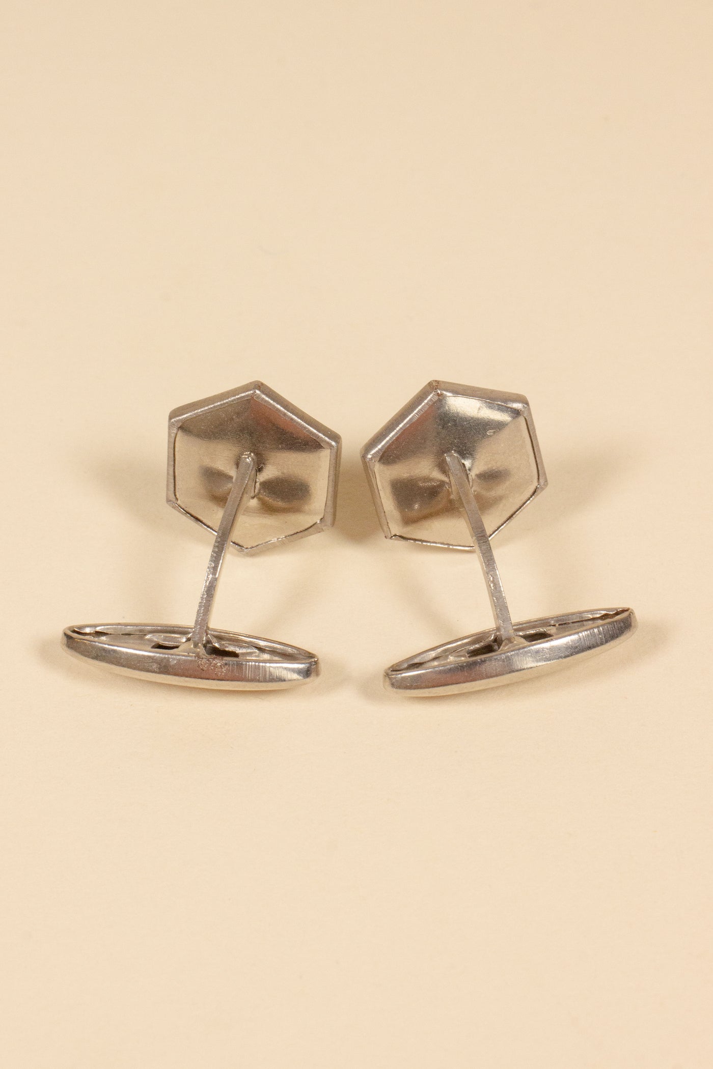 FRENCH 1930S/1940 DEADSTOCK STEEL CUFFLINKS WITH LIGHT-BLUE INLAY