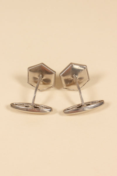FRENCH 1930S/1940 DEADSTOCK STEEL CUFFLINKS WITH LIGHT-BLUE INLAY