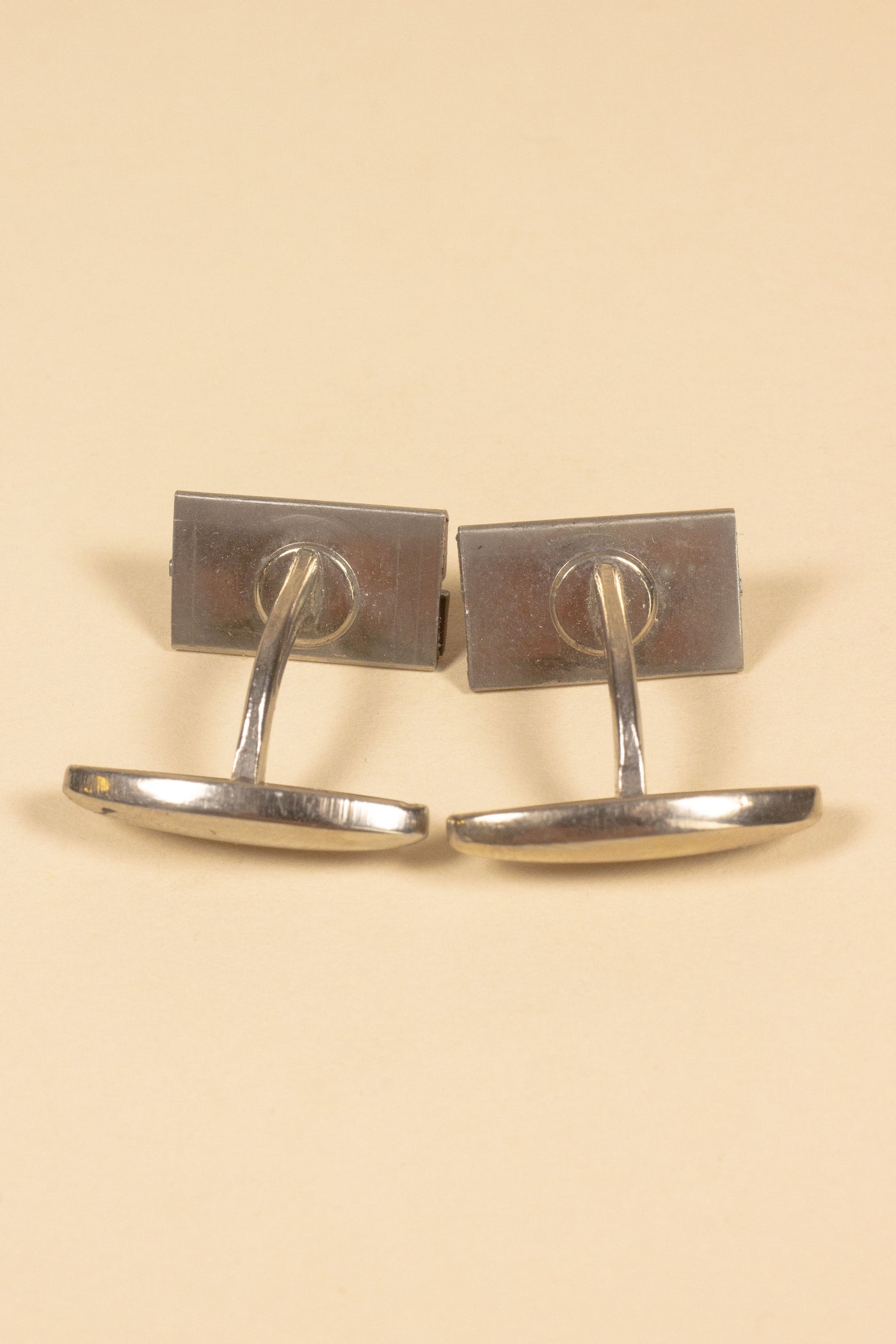 FRENCH 1930S/1940S DEADSTOCK STEEL CUFFLINKS WITH BROWN AND ORANGE INLAY