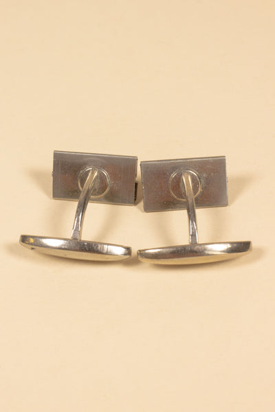 FRENCH 1930S/1940S DEADSTOCK STEEL CUFFLINKS WITH BROWN AND ORANGE INLAY