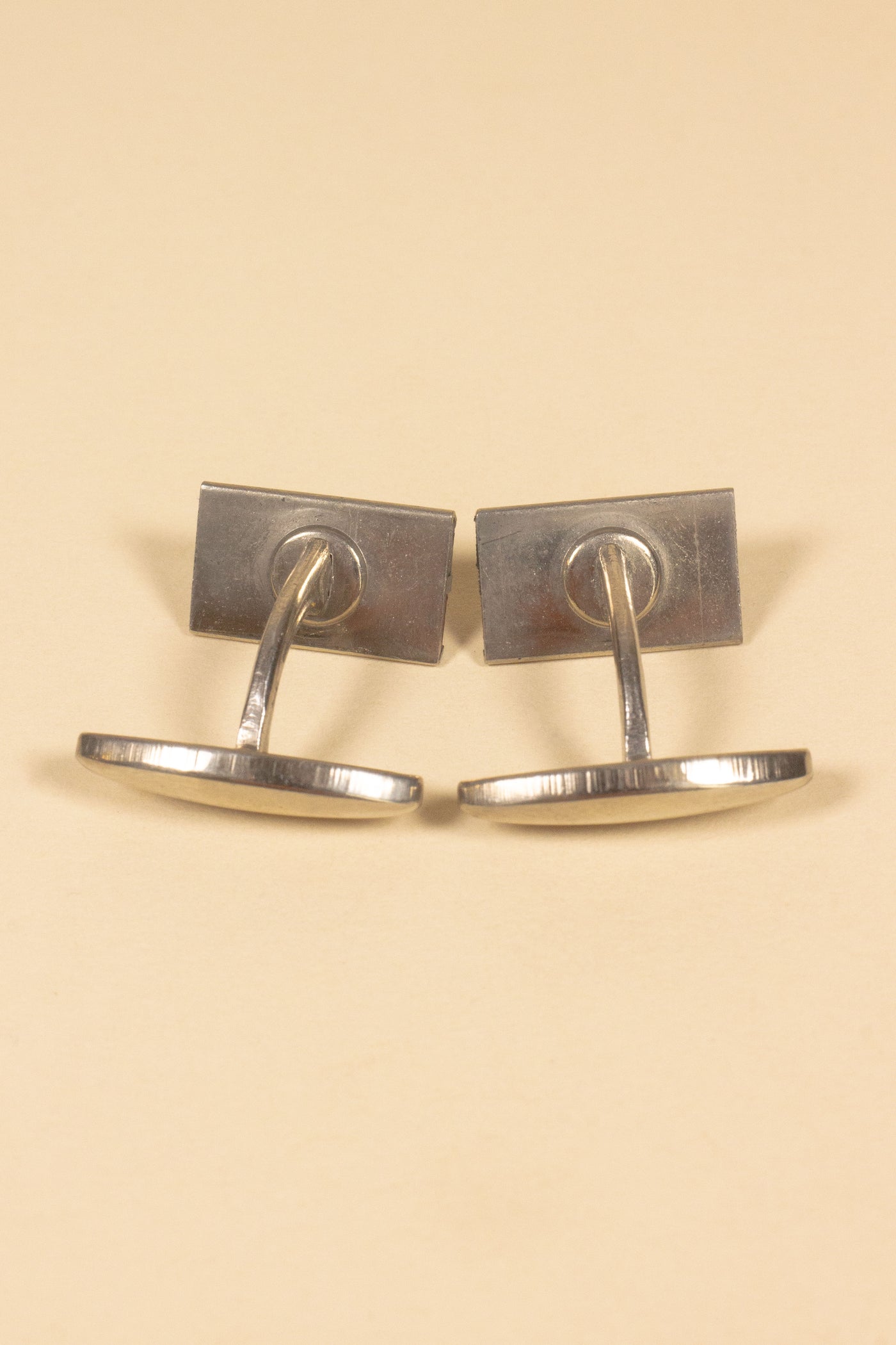 FRENCH  1930S/1940S DEADSTOCK STEEL CUFFLINKS WITH RED AND GREY INLAY