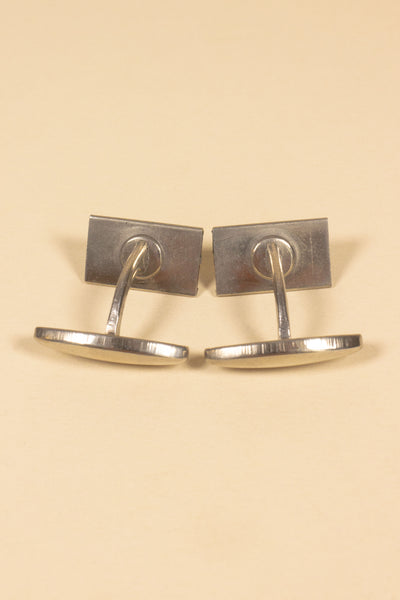 FRENCH  1930S/1940S DEADSTOCK STEEL CUFFLINKS WITH RED AND GREY INLAY