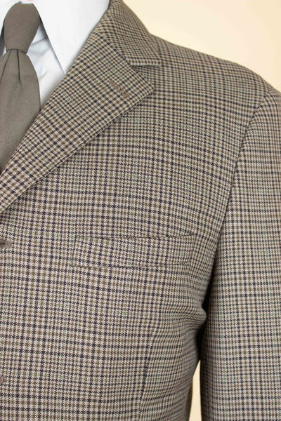 SWEDISH 1960S BROWN CHECKERED TWO PIECE SUIT BY WIDENGRENS. SIZE CA EU 46