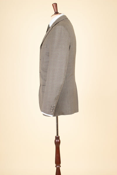 SWEDISH 1960S BROWN CHECKERED TWO PIECE SUIT BY WIDENGRENS. SIZE CA EU 46
