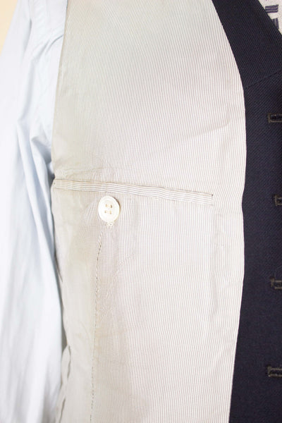 SWEDISH 1930S DARK BLUE DOUBLE BREASTED THREE PIECE SUIT BY PUB. SIZE CA EU 48