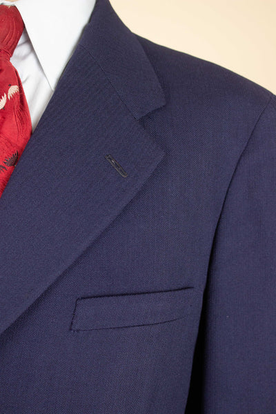 SWEDISH 1940S DARK BLUE TWO PIECE DOUBLE BREASTED SUIT BY RORY. SIZE CA EU 50