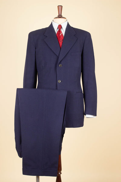SWEDISH 1940S DARK BLUE TWO PIECE DOUBLE BREASTED SUIT BY RORY. SIZE CA EU 50