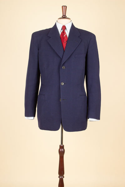 SWEDISH 1940S DARK BLUE TWO PIECE DOUBLE BREASTED SUIT BY RORY. SIZE CA EU 50