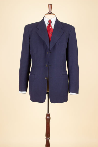 SWEDISH 1940S DARK BLUE TWO PIECE DOUBLE BREASTED SUIT BY RORY. SIZE CA EU 50
