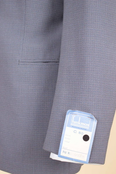 SWEDISH 1940S/1950S GREY TWO PIECE DEADSTOCK SUIT BY FUNKMAN. SIZE CA EU 50