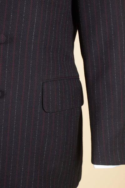SWEDISH 1960S BLACK PINSTRIPE DOUBLE BRESTED SUIT BY MASTERHAND. SIZE CA EU 50