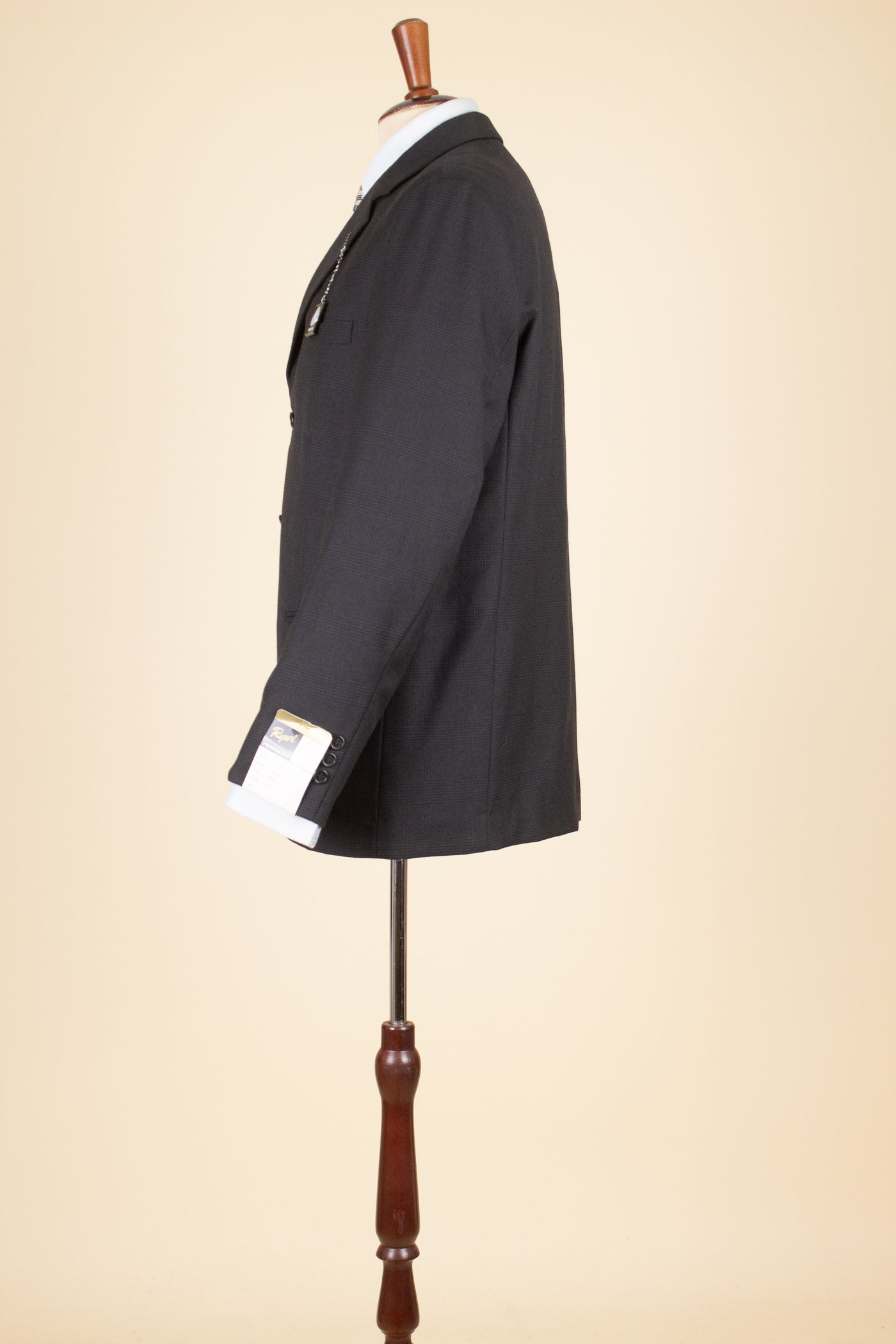 SWEDISH 1960S DARK GREY TWO PIECE SINGLE BREASTED DEADSTOCK SUIT BY UNKNOWN MAKER. SIZE CA EU 48