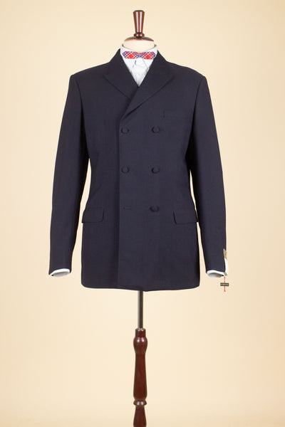 SWEDISH 1960S DARK BLUE DEADSTOCK DOUBLE BREASTED SUIT BY FUNK. SIZE CA EU 48