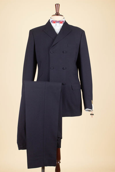 SWEDISH 1960S DARK BLUE DEADSTOCK DOUBLE BREASTED SUIT BY FUNK. SIZE CA EU 48