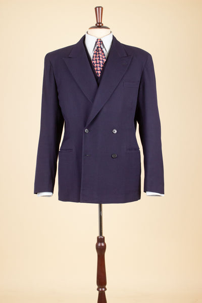 SWEDISH 1940S DARK BLUE DOUBLE BREASTED THREE PIECE SUIT BY VIKING. SIZE CA EU 50