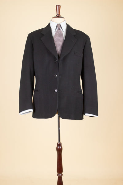 SWEDISH 1950S BLACK TWO PIECE SINGLE BREASTED SUIT, MAKER UNKNOWN. SIZE CA EU 56