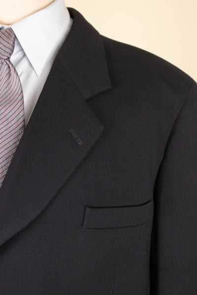 SWEDISH 1950S BLACK TWO PIECE SINGLE BREASTED SUIT, MAKER UNKNOWN. SIZE CA EU 56