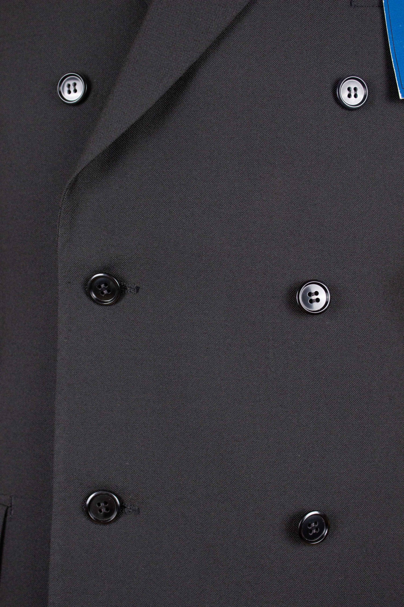 SWEDISH 1960S DEADSTOCK BLACK DOUBLE BREASTED TWO PIECE SUIT BY JUNEX. SIZE CA EU 48/44