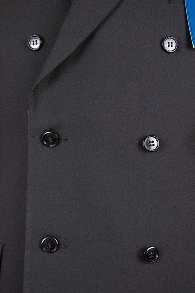 SWEDISH 1960S DEADSTOCK BLACK DOUBLE BREASTED TWO PIECE SUIT BY JUNEX. SIZE CA EU 48/44