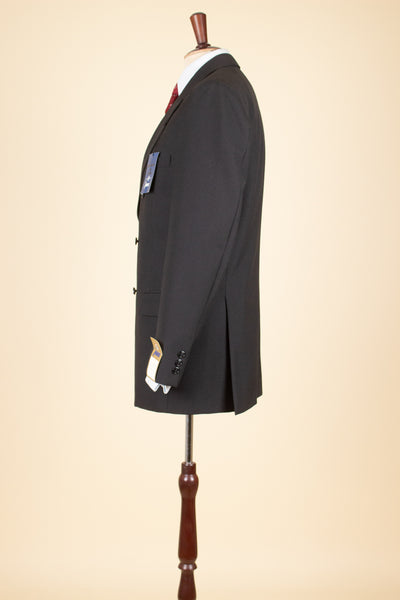 SWEDISH 1960S DEADSTOCK BLACK DOUBLE BREASTED TWO PIECE SUIT BY JUNEX. SIZE CA EU 48/44
