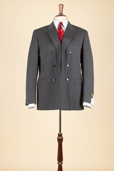 SWEDISH 1960S DEADSTOCK GREY TWO PIECE DOUBLE BREASTED SUIT BY RYWI. SIZE CA EU 46