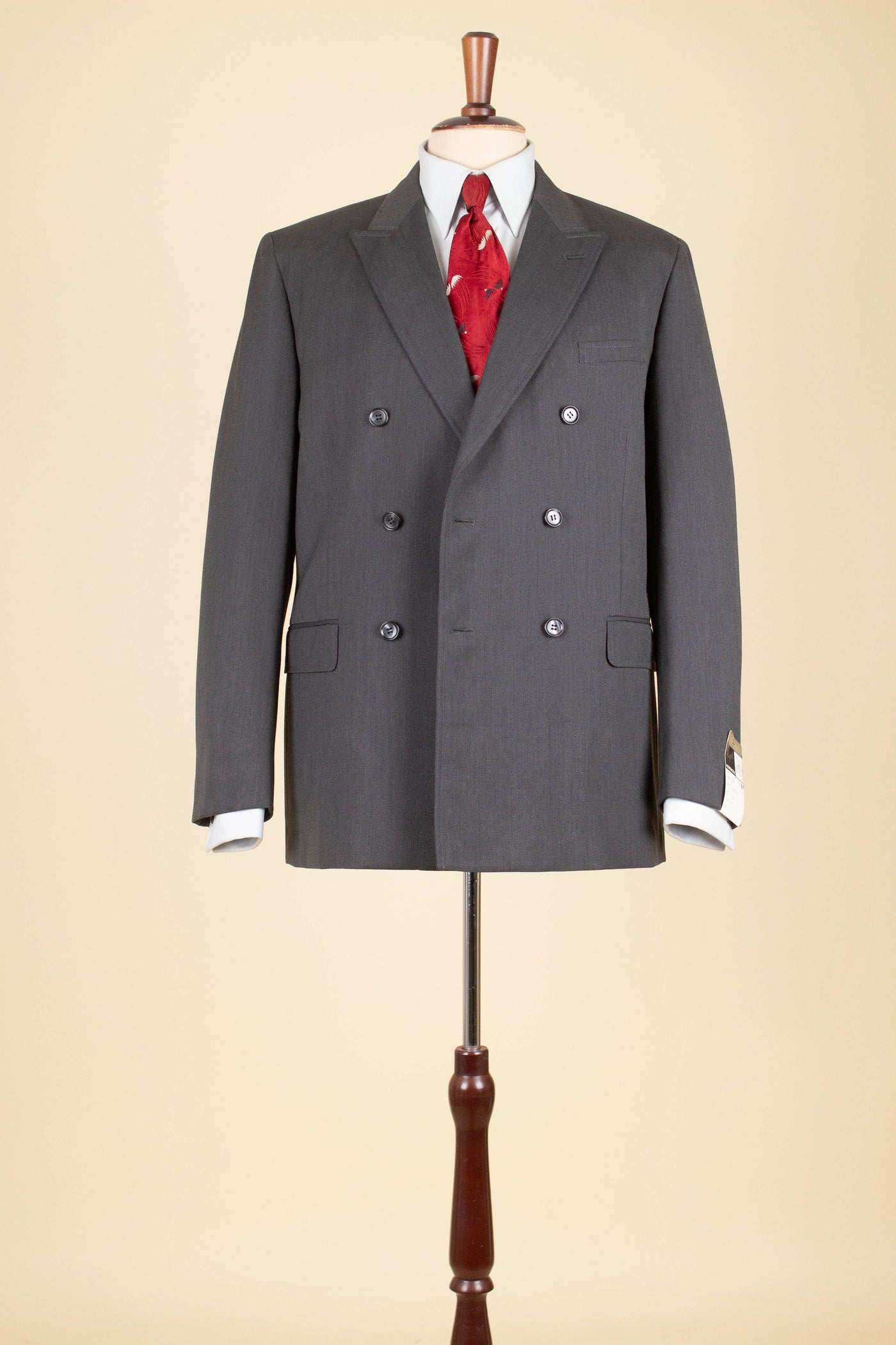 SWEDISH 1960S DEADSTOCK GREY TWO PIECE DOUBLE BREASTED SUIT BY RYWI. SIZE CA EU 46