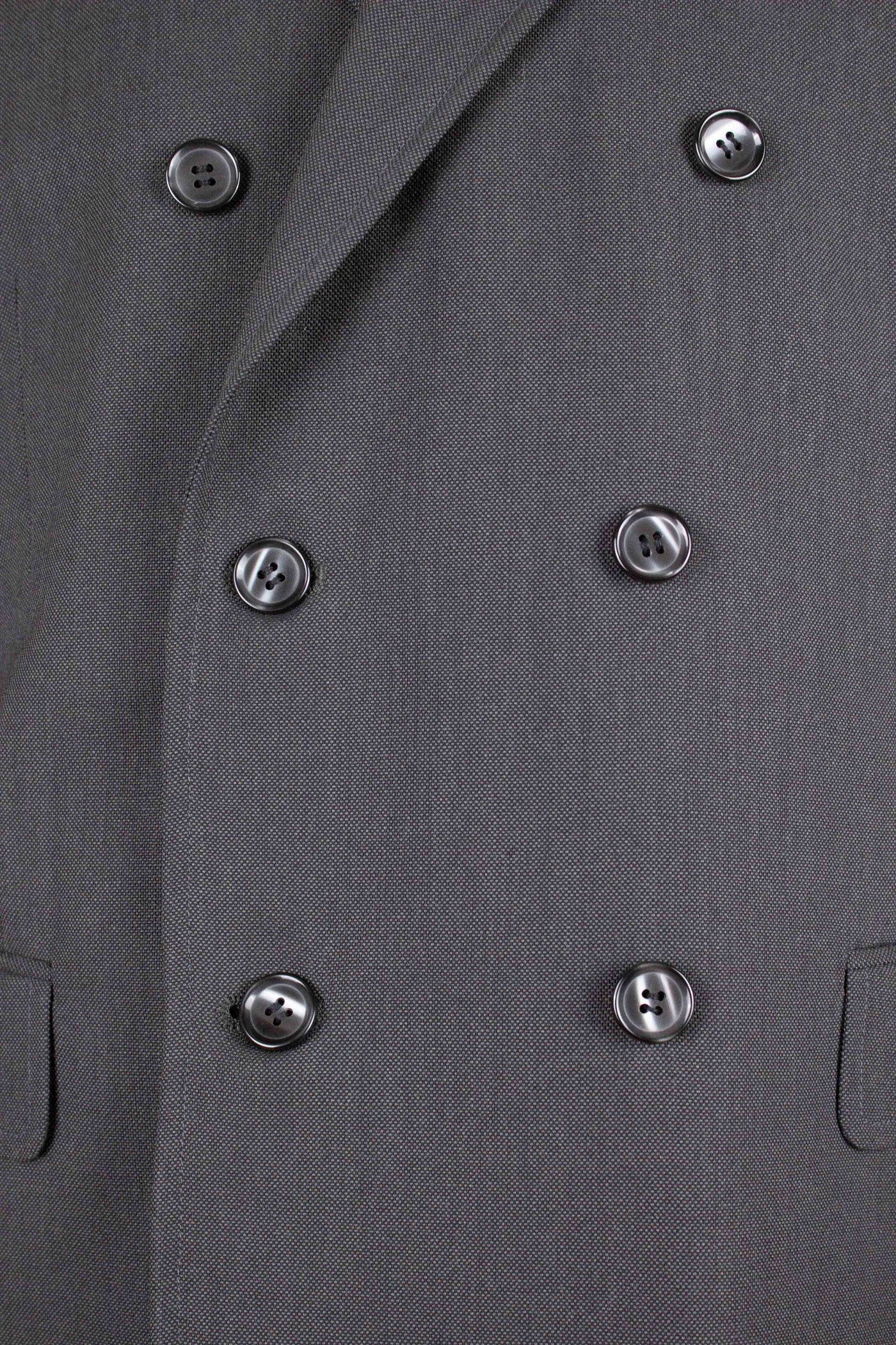 SWEDISH 1960S DEADSTOCK GREY TWO PIECE DOUBLE BREASTED SUIT BY RYWI. SIZE CA EU 46