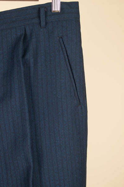 SWEDISH 1950S BLUE STRIPED DOUBLE BREASTED SUIT BY STILI. SIZE CA EU 50