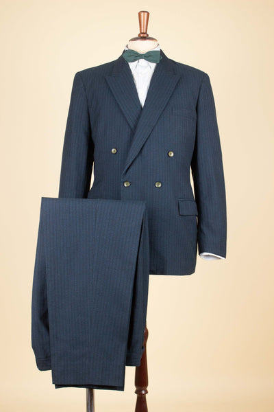 SWEDISH 1950S BLUE STRIPED DOUBLE BREASTED SUIT BY STILI. SIZE CA EU 50