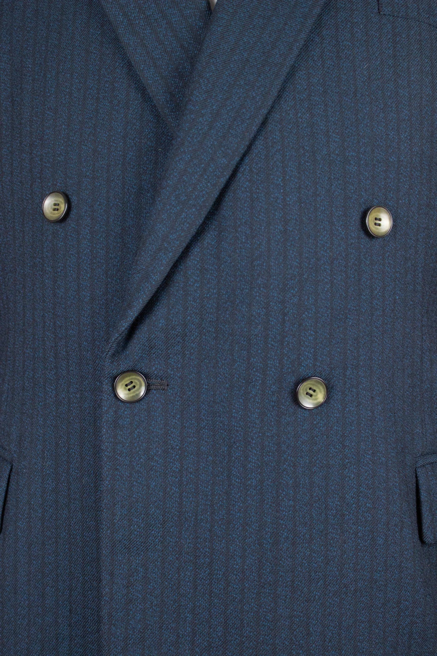 SWEDISH 1950S BLUE STRIPED DOUBLE BREASTED SUIT BY STILI. SIZE CA EU 50