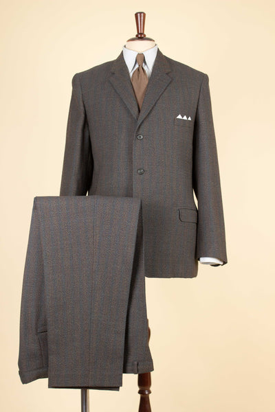 BRITISH 1950S/1960S BROWN-GREEN TWO PIECE SINGLE BREASTED BESPOKE SUIT. SIZE CA EU 52-54