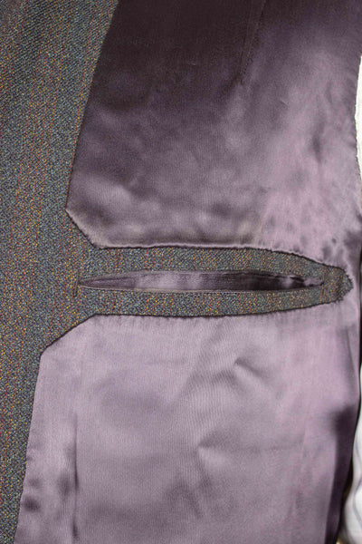 BRITISH 1950S/1960S BROWN-GREEN TWO PIECE SINGLE BREASTED BESPOKE SUIT. SIZE CA EU 52-54