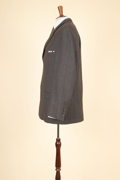 BRITISH 1950S/1960S BROWN-GREEN TWO PIECE SINGLE BREASTED BESPOKE SUIT. SIZE CA EU 52-54