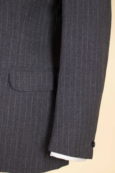 SWEDISH 1960S DARK GREY PINSTRIPED SINGLE BREASTED SUIT BY MAGNI. SIZE CA EU 48
