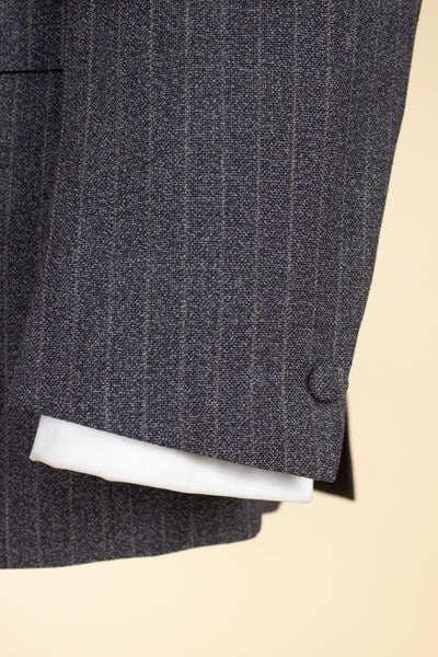 SWEDISH 1960S DARK GREY PINSTRIPED SINGLE BREASTED SUIT BY MAGNI. SIZE CA EU 48
