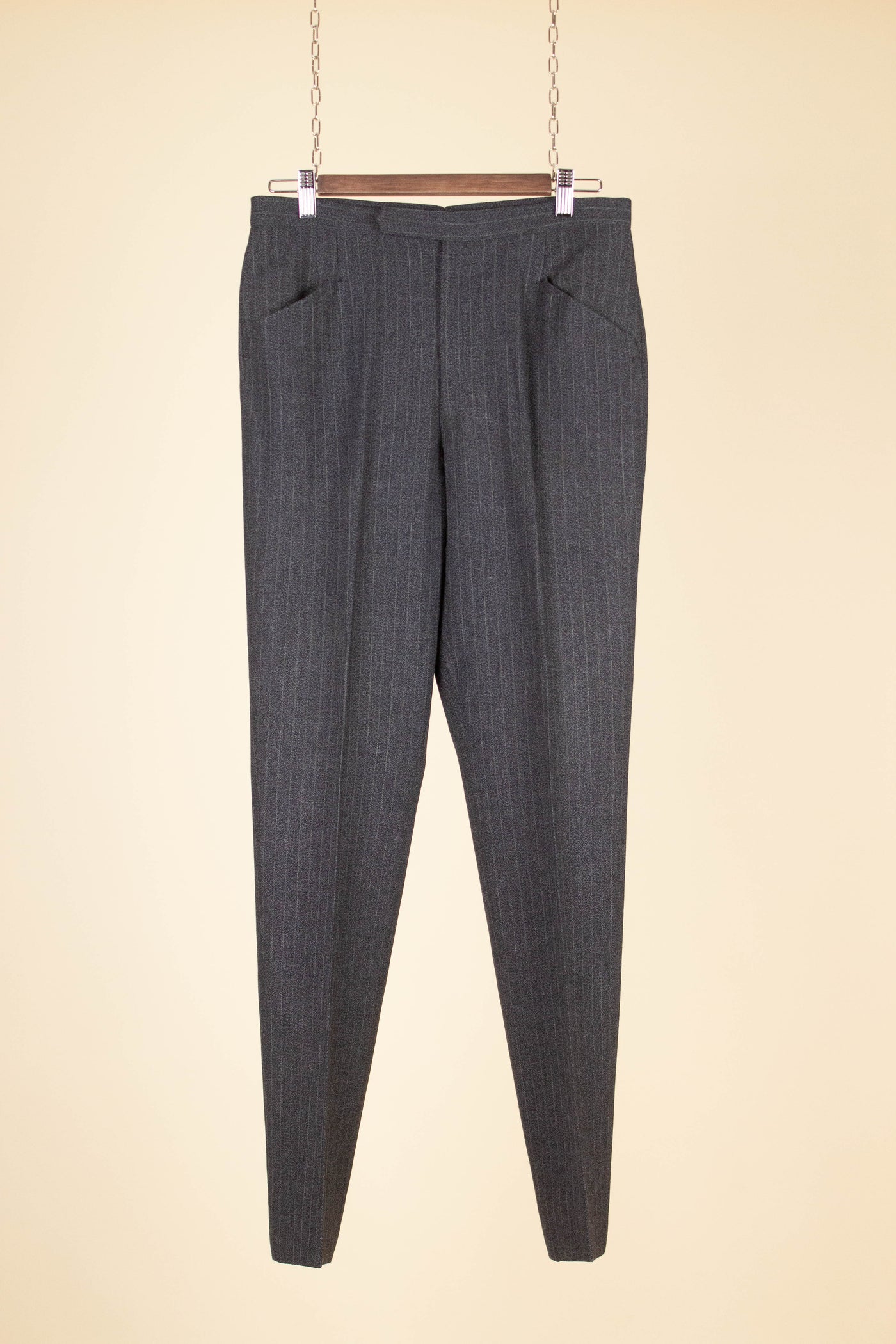 SWEDISH 1960S DARK GREY PINSTRIPED SINGLE BREASTED SUIT BY MAGNI. SIZE CA EU 48