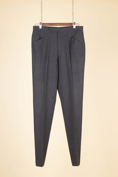 SWEDISH 1960S DARK GREY PINSTRIPED SINGLE BREASTED SUIT BY MAGNI. SIZE CA EU 48