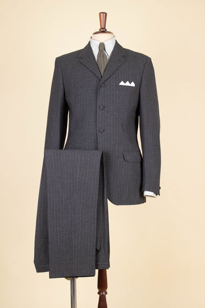SWEDISH 1960S DARK GREY PINSTRIPED SINGLE BREASTED SUIT BY MAGNI. SIZE CA EU 48