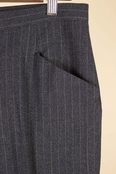 SWEDISH 1960S DARK GREY PINSTRIPED SINGLE BREASTED SUIT BY MAGNI. SIZE CA EU 48