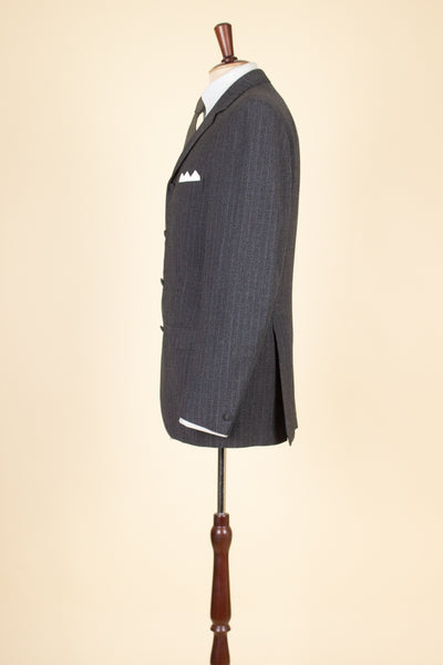 SWEDISH 1960S DARK GREY PINSTRIPED SINGLE BREASTED SUIT BY MAGNI. SIZE CA EU 48
