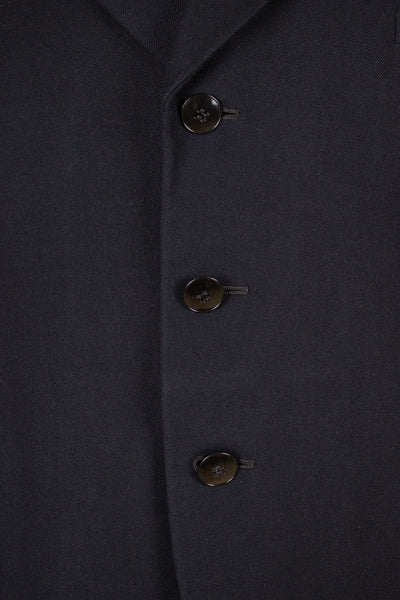 SWEDISH 1930S DARK BLUE THREE PIECE SINGLE BREASTED PEAK LAPEL SUIT. SIZE CA EU 46-48