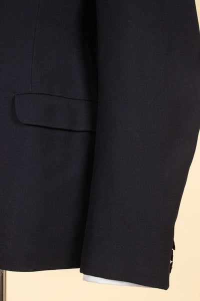 SWEDISH 1930S DARK BLUE THREE PIECE SINGLE BREASTED PEAK LAPEL SUIT. SIZE CA EU 46-48