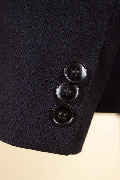 SWEDISH 1930S DARK BLUE THREE PIECE SINGLE BREASTED PEAK LAPEL SUIT. SIZE CA EU 46-48